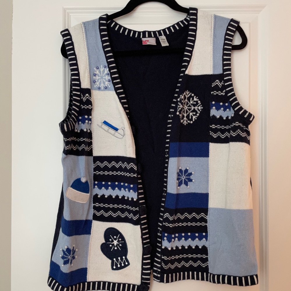 Blue knit Christmas vest